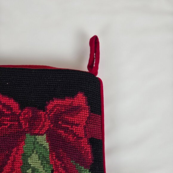 Imperial Elegance Embroidered Christmas Stocking Holly Leaves Ornaments Velvet - Picture 6 of 8